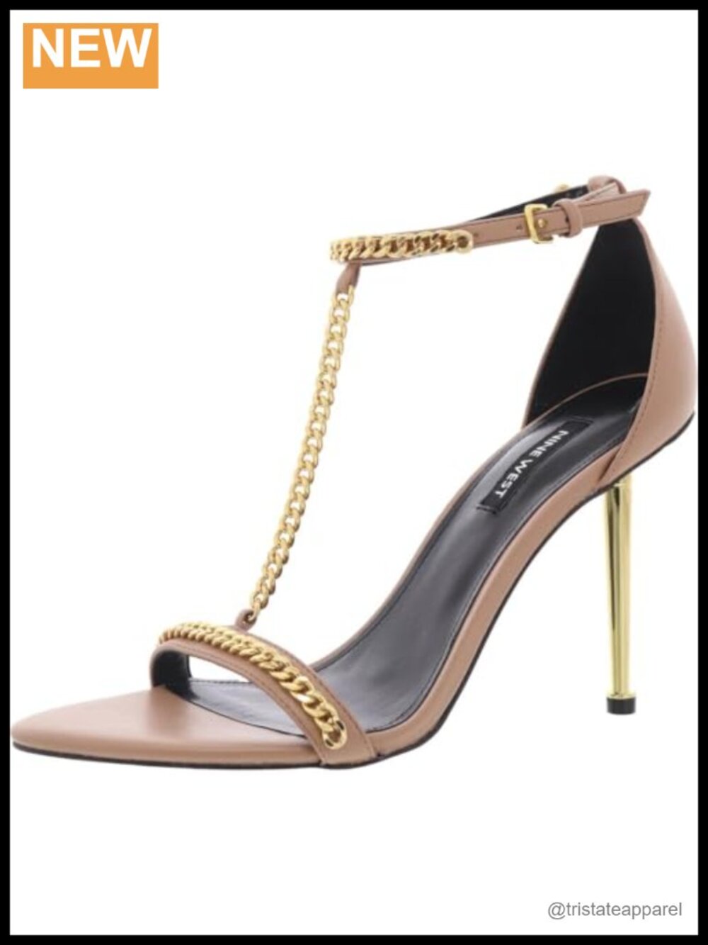 Nine West Ropes Heeled Sandal Faux Leather Chain Detail Ankle Strap